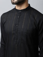Even Apparels Black Color Pure Cotton Men's Kurta With Band Collar (STR1188) | Grocsy