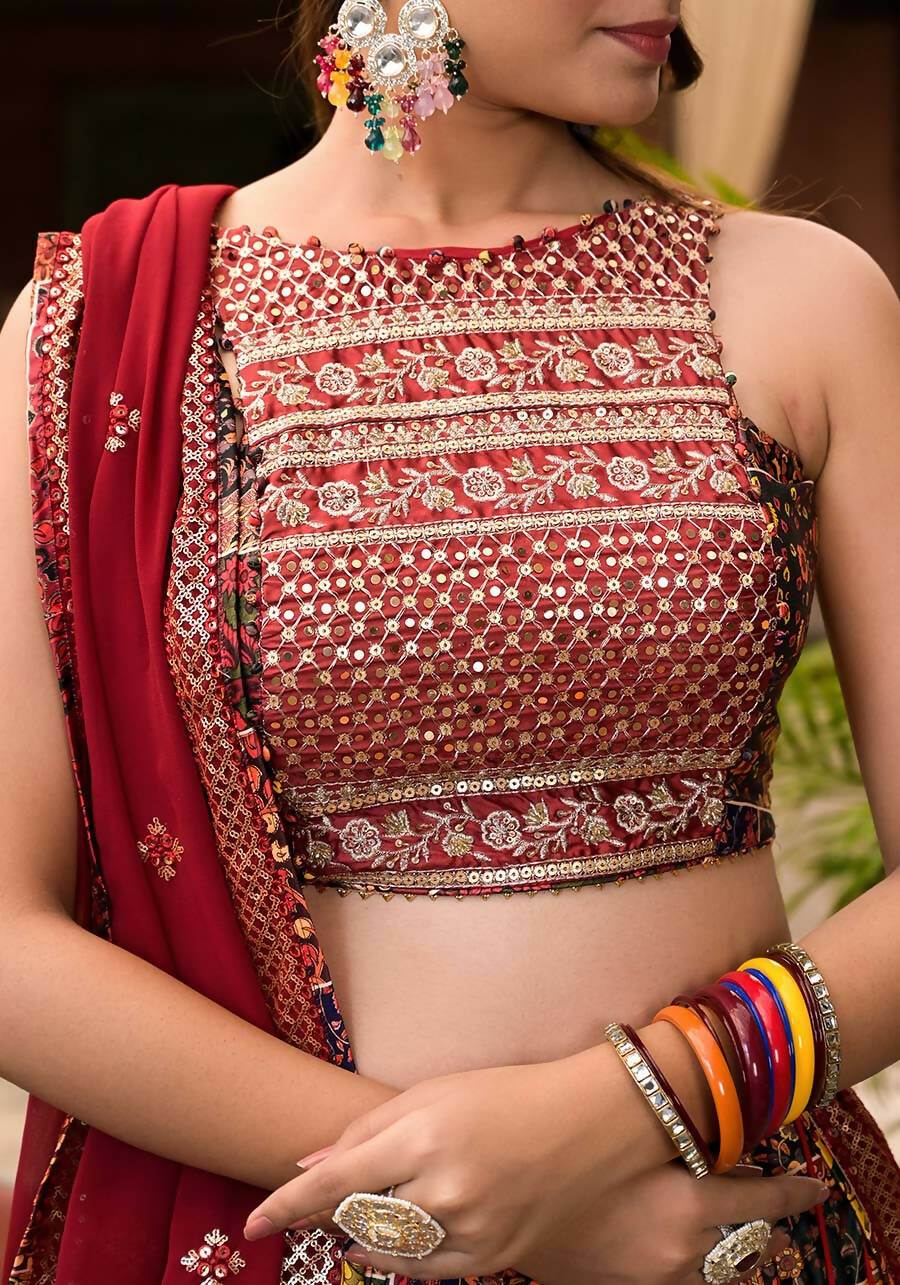 Women's Wedding Traditional Multi Dull Satin Lehenga Choli - Kaushlya | Grocsy