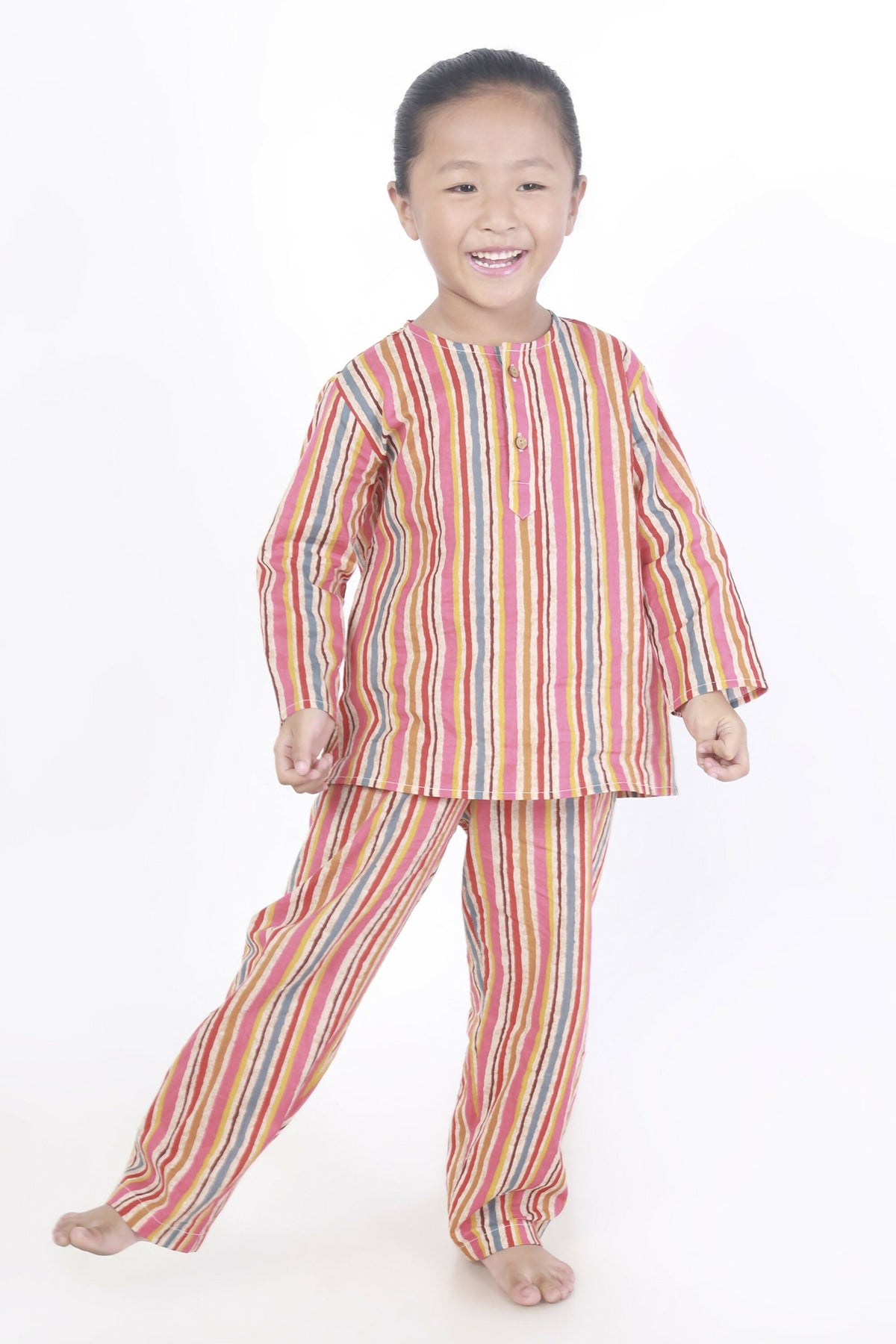 Breathables Kids Cotton Stripes Print Kurta Pyjama Night Suit - Multicolor | Grocsy