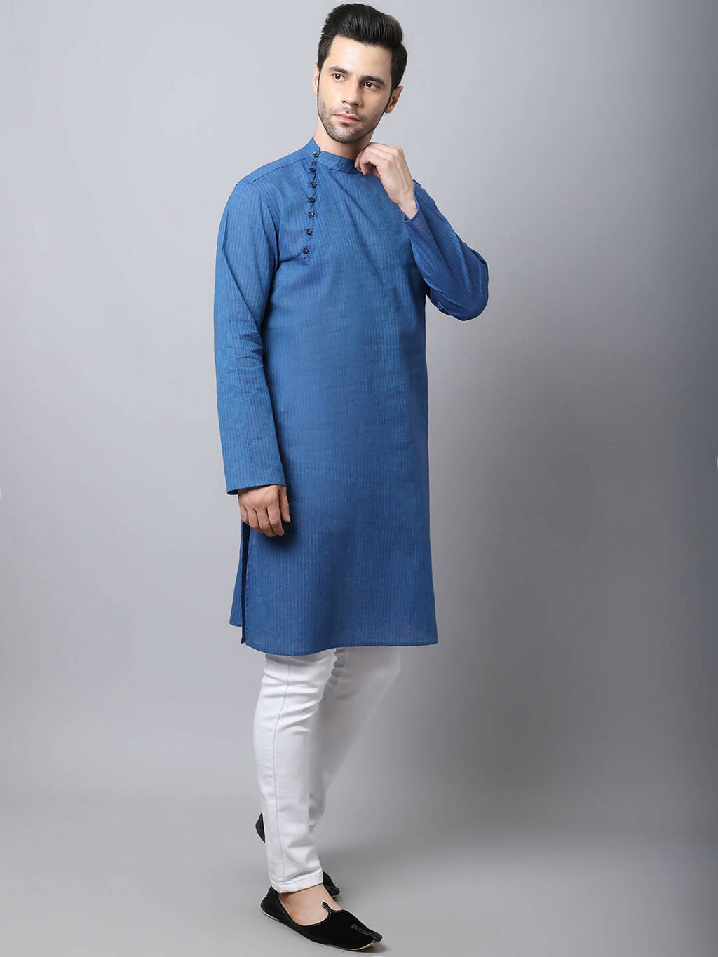 Even Apparels Blue Pure Cotton Men's Kurta With Side Placket | Grocsy