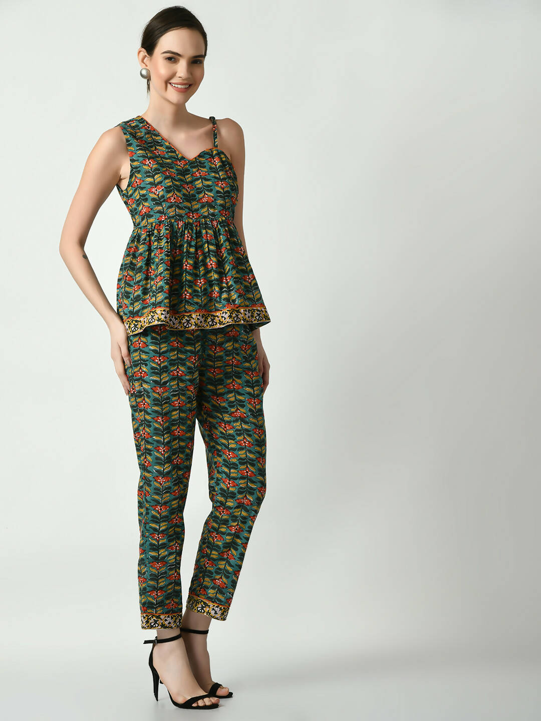 Myshka Women's Green Floral Printed Top | Grocsy