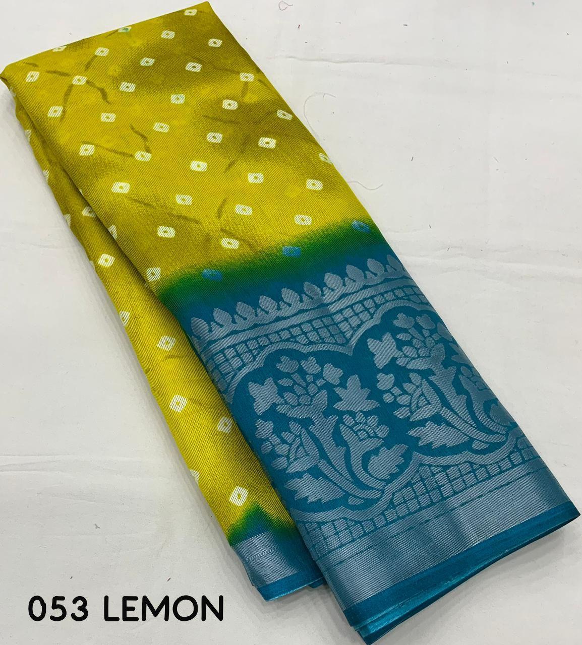 Lemon Jute Silk Printed Saree with Unstitched Blouse - Hiral Fashion | Grocsy