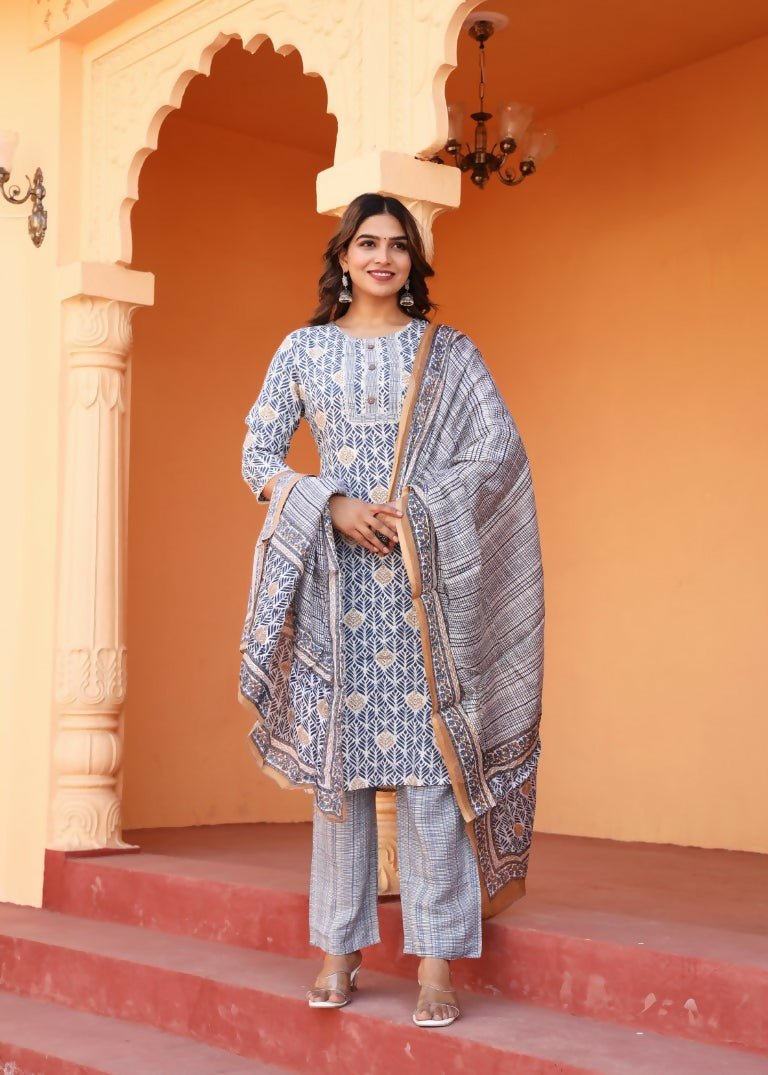 Alvano Alvano Women's 3Pcs Straight Kurti Set Printed Rayon | Grocsy