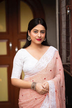 Peach Poly Georgette Ethnic Motifs Saree with Unstitched Blouse - A2M | Grocsy