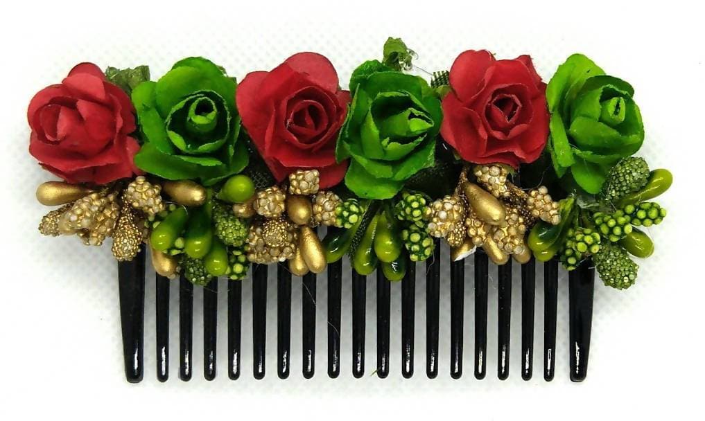 Red & Green Flower Hair Comb | Grocsy