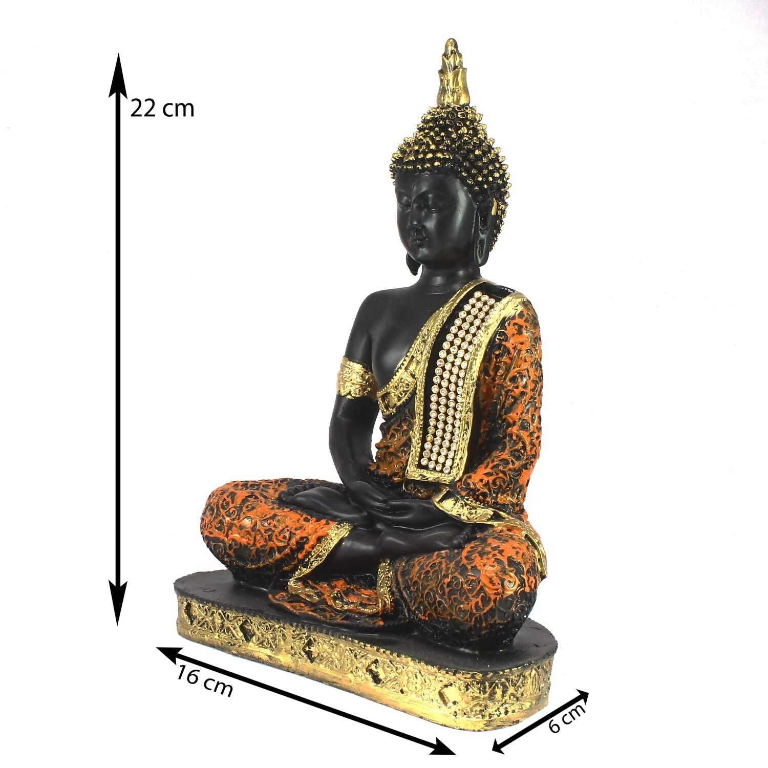 eCraftIndia Golden, Orange, and Black Polyresin Meditating Lord Buddha Statue | Grocsy