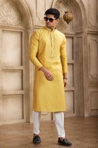 Raivat Ethnic Banarasi Art Silk Mirror Work Kurta Pajama In Rust Colour | Grocsy