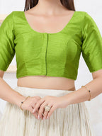 Joban Fashion Parrot-Green Dupion Silk Elbow Sleeveless Front Open Blouse | Grocsy