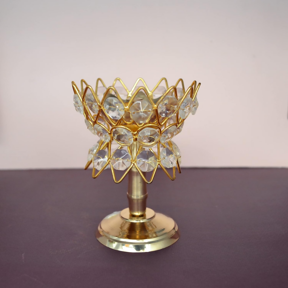 CraftVatika Brass Crystal Kerala Diya Stand | Grocsy