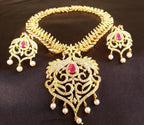Latest Ad Ruby Peacock Bridal Necklace With Earrings | Grocsy