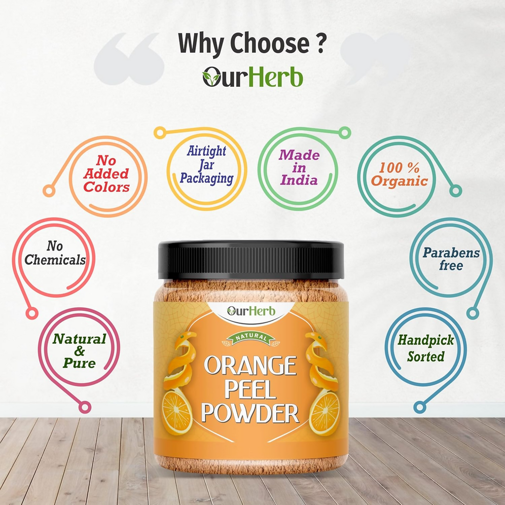 OurHerb Pure & Natural Orange Peel Powder For Face Pack With Vitamin C & Antioxidants | Grocsy