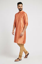 Ethnic India Orange Men's Kurta Bandhani Polyester | Grocsy