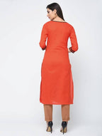 Aniyah Cotton Block Orange Straight Kurta (AN-124K) | Grocsy