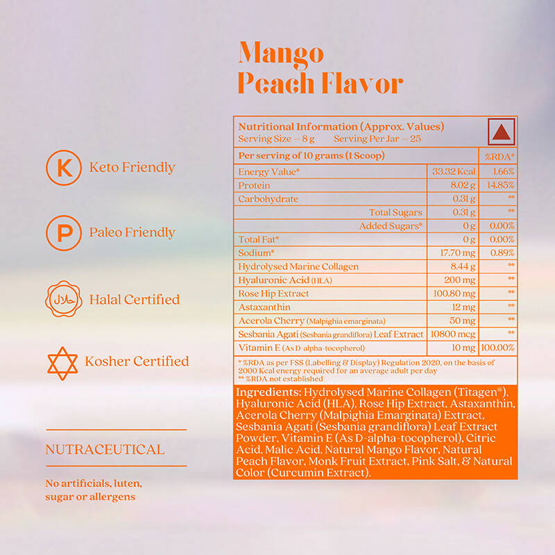 Wellbeing Nutrition Beauty Korean Marine Collagen Peptides-Mango Peach Flavor | Grocsy