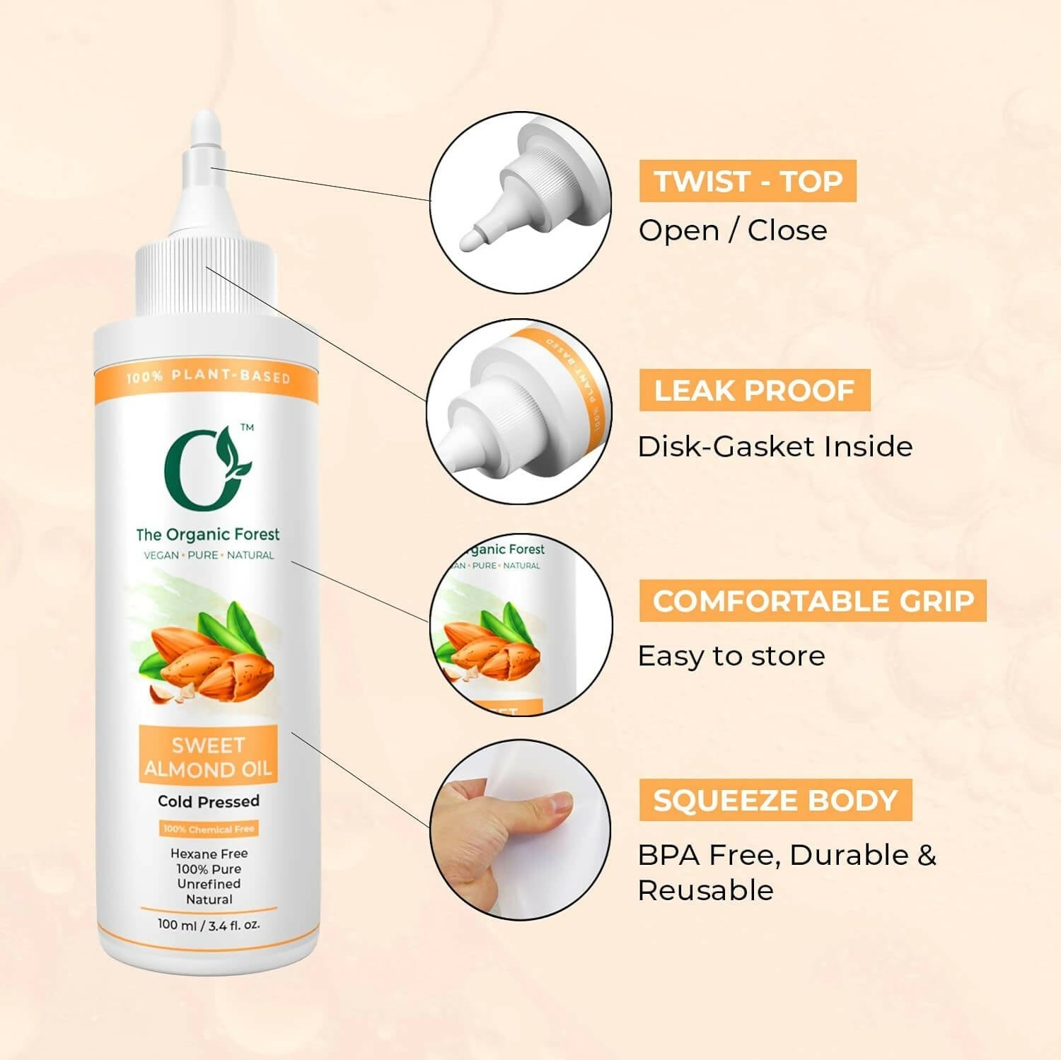 The Organic Forest Sweet Almond Oil For Skin, Face, Hair | Grocsy