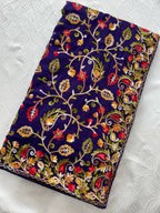Teeya Creation New Latest Party Wear Lucknowi Soft Silk Saree-Purple | Grocsy