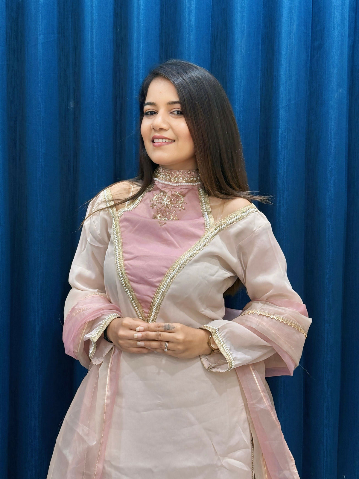 Anaita Rose Roman Shimmer Readymade Kurti Set with Designer Handwork | Grocsy