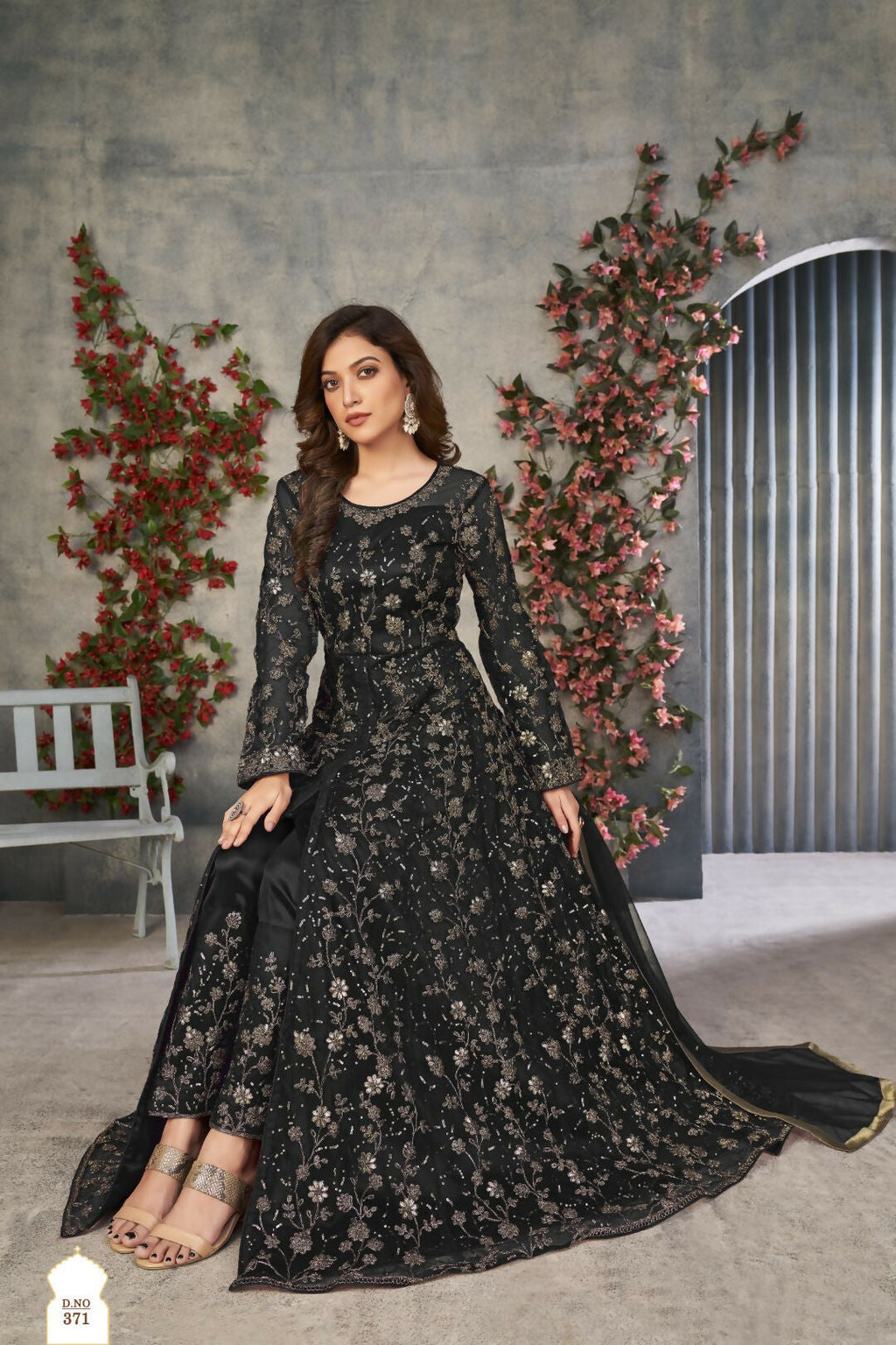 Anaita Black Embroidered Net Stitched Anarkali suit | Grocsy