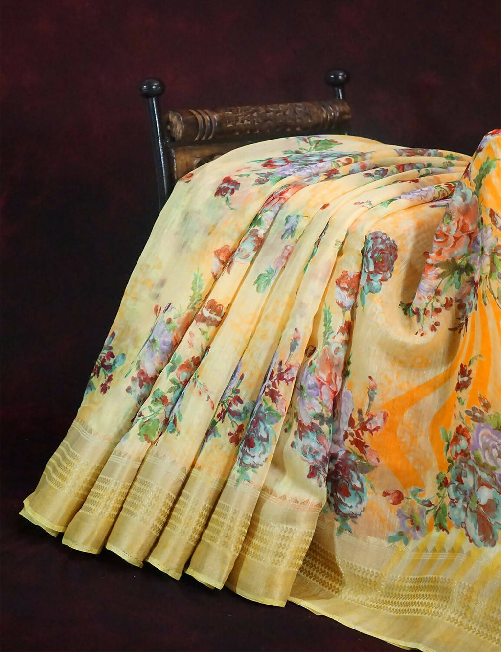 Vibrant Combination Of Light Yellow With Floral Design Semi Chanderi Saree By Gayathri Reddy Designer Studio | Grocsy