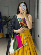 Yash Enterprise Mustard Rayon Cotton Embroidery Semi Stitched Navratri Chaniya Choli | Grocsy
