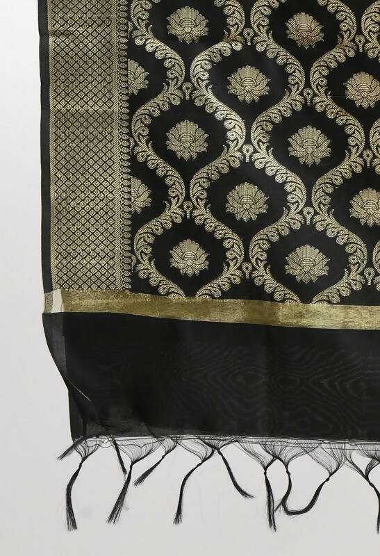 Mominos Fashion Moeza Women's Banarsi Silk All Over Woven Design Black Dupatta | Grocsy