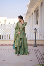Teeya Creation Womens New Stylish Fendi Crush With Zari Sequins Embroidered Work Kurta Set | Grocsy