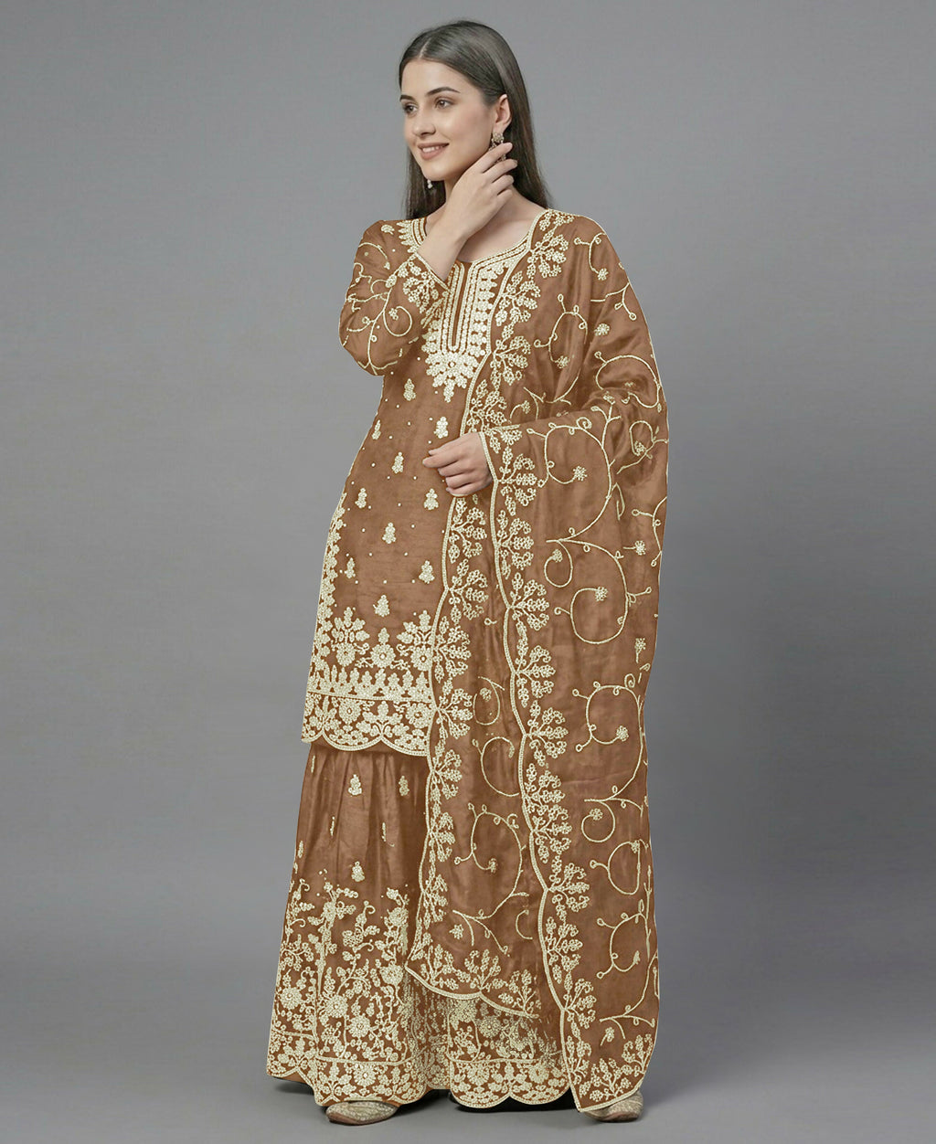 Teeya Creation Womens New Trendy Pure Gmy Silk With Heavy Embroidery Sequence Work Gold Kurta Set | Grocsy