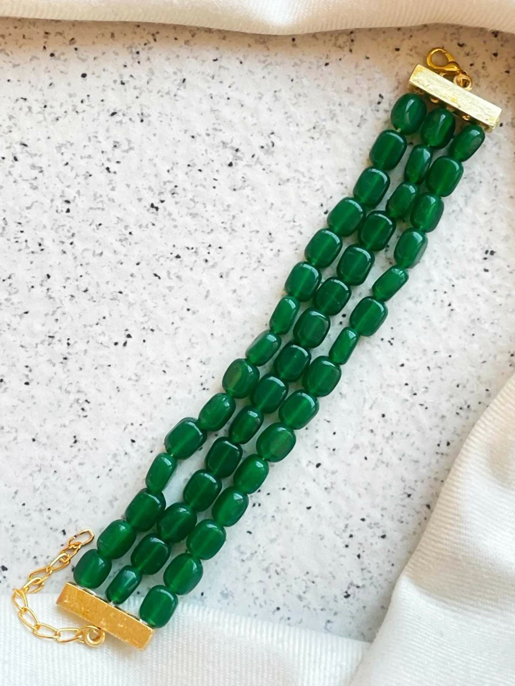 Joban Fashion Bottle Green Brass Semi Precious Stone Bracelet | Grocsy
