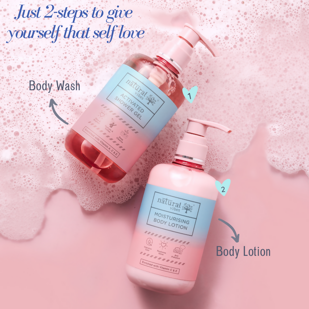 Natural Vibes Glow & Moisturising Bath and Body Regime with Shower Gel Body Wash & Lotion | Grocsy