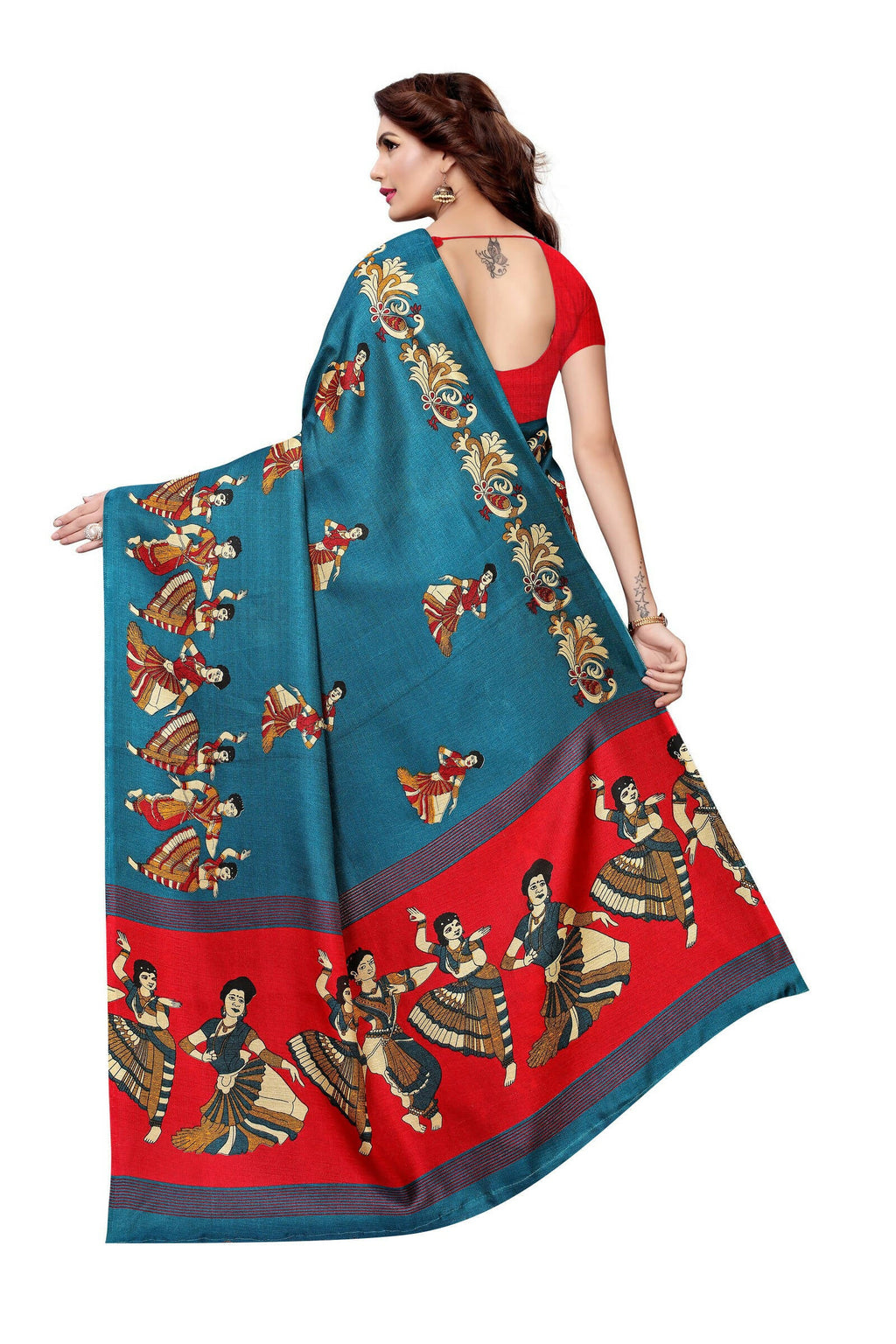Vamika Rama Green & Red Kalamkari With Jhalar Khadi Silk Saree | Grocsy
