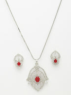 NVR Women Silver-Plated American Diamond-Studded Pendant Set | Grocsy