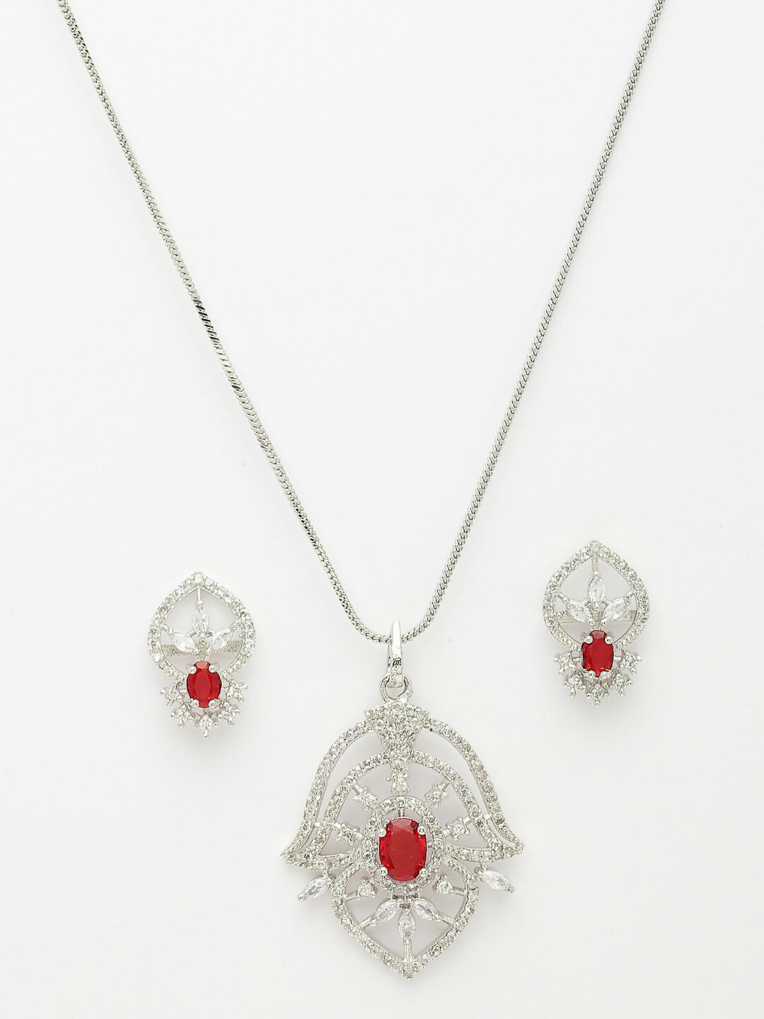 NVR Women Silver-Plated American Diamond-Studded Pendant Set | Grocsy
