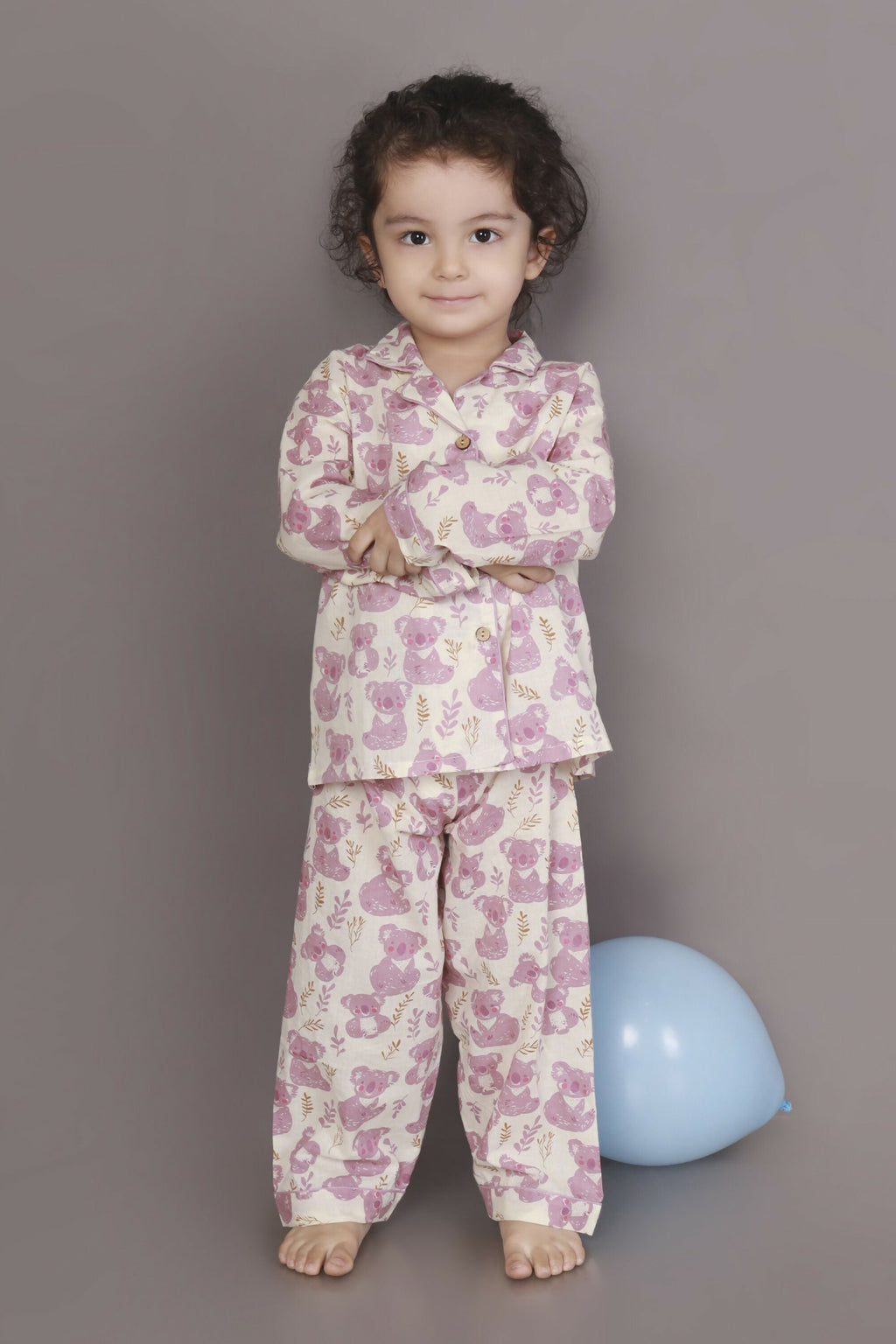 Breathables Kids Cotton Night Suit – White & Pink Teddy Shirt & Pyjama Co-Ord Set For Boys & Girls | Grocsy