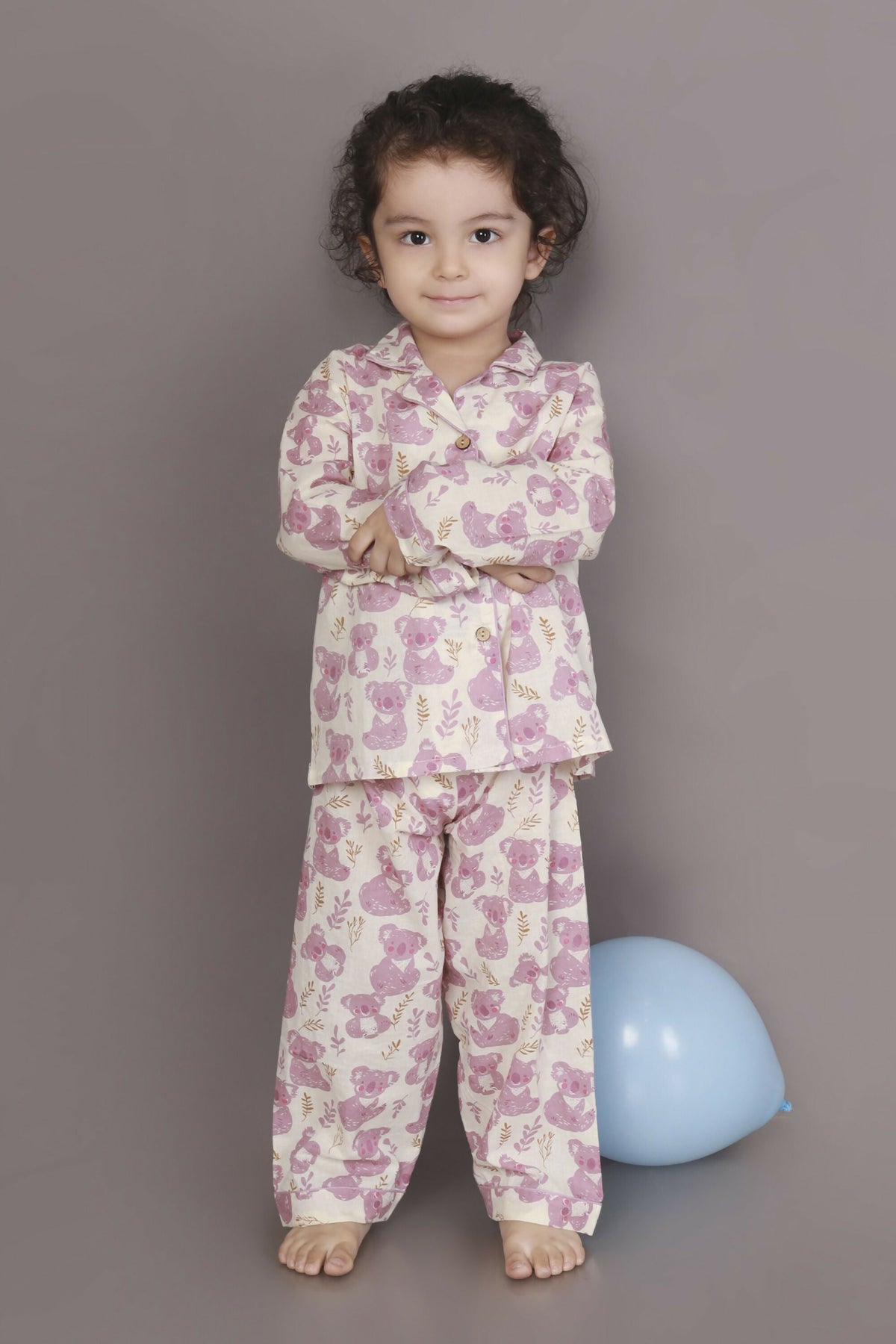 Breathables Kids Cotton Night Suit – White & Pink Teddy Shirt & Pyjama Co-Ord Set For Boys & Girls | Grocsy