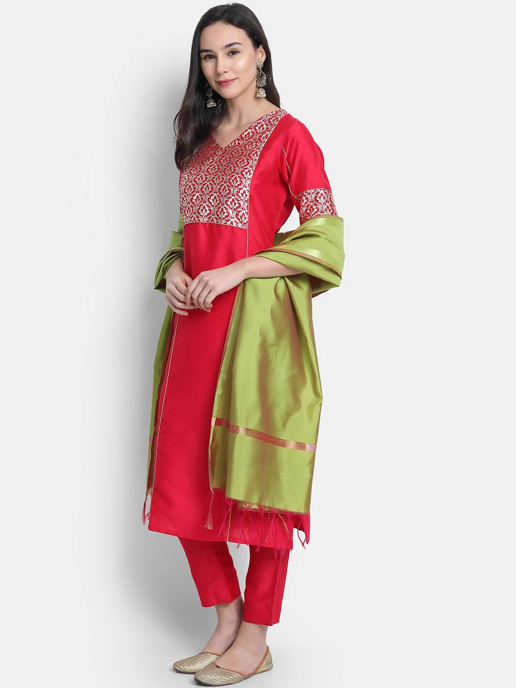 Janasya Women Pink Kurti with Trousers & Dupatta | Grocsy