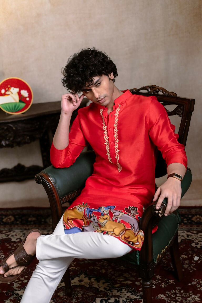 Falling Raw Silk Red Padma Gopala By Hilo Design | Grocsy