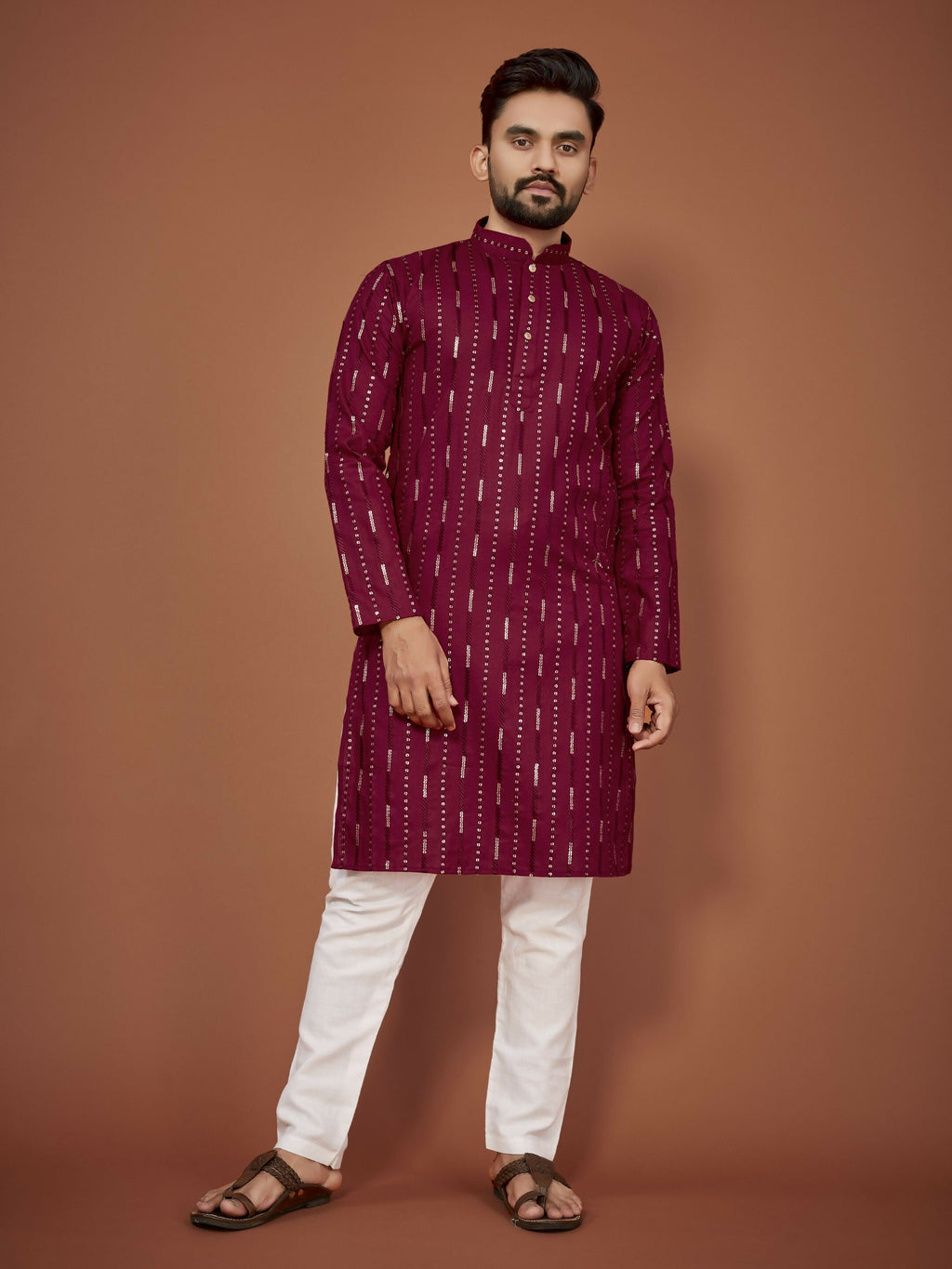 Anaita Maroon Embroidered Cotton Straight Kurta | Grocsy