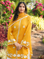 Nikhaar Yellow Embroidered Modal Silk Stitched Straight Cut Kurta Kalidar Palazzo Dupatta Readymade Suit | Grocsy
