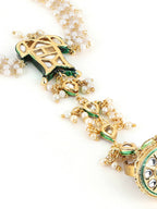 Women's Gold-Toned White Brass Kundan Gold-Polished Link Bracelet - Ruby Raang | Grocsy