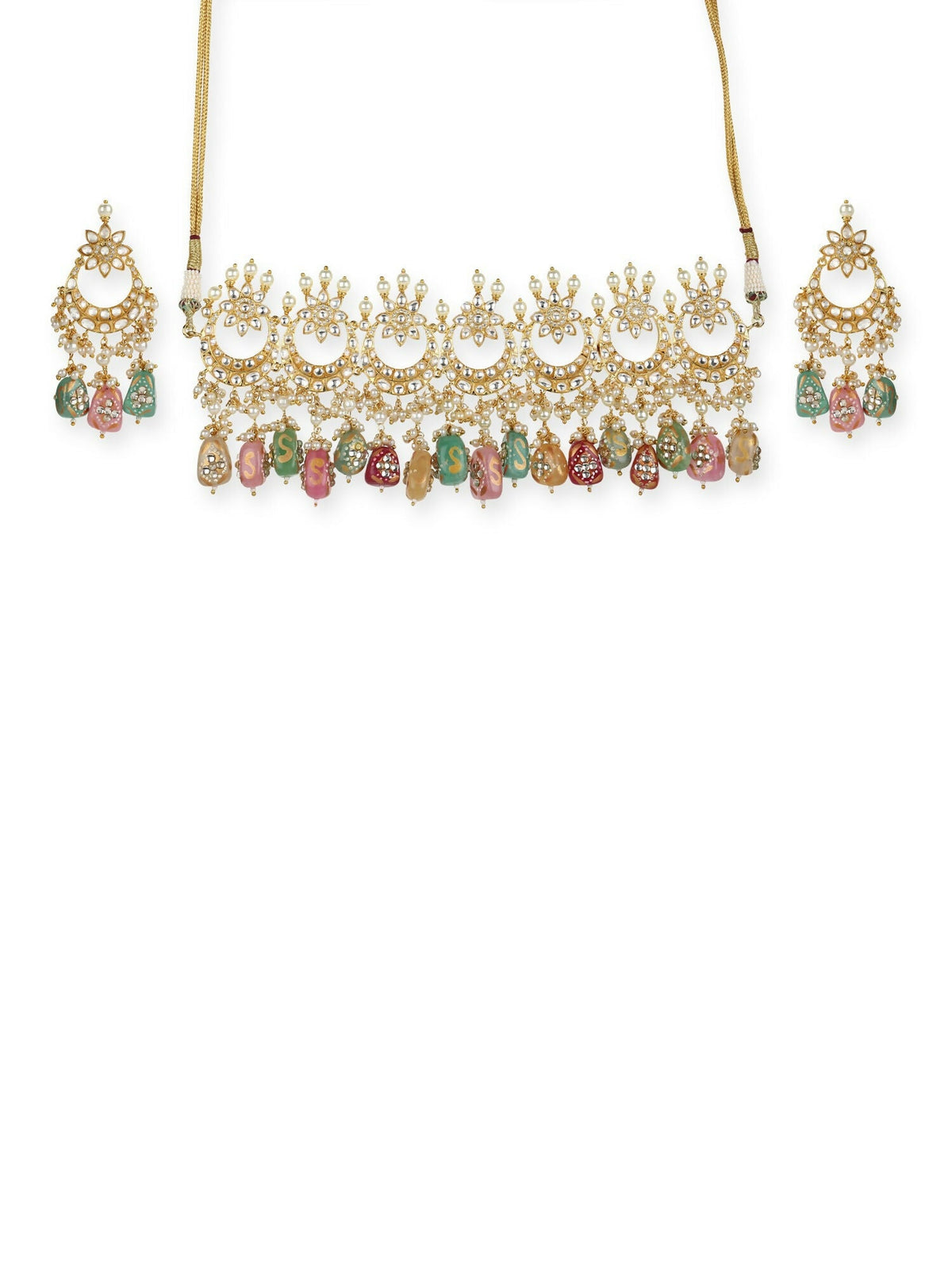 Maharani Kundan Choker with Multi Stones and Earrings- Ruby Raang | Grocsy