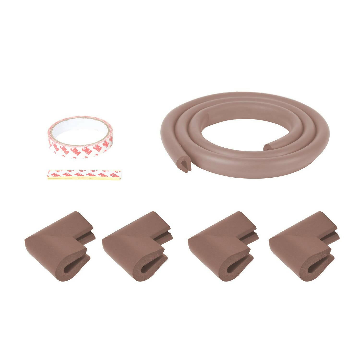Safe-O-Kid Unique High Density 2 Mtr Long U - Shaped 1 Edge Guards With 4 Corner Cushions - Brown | Grocsy