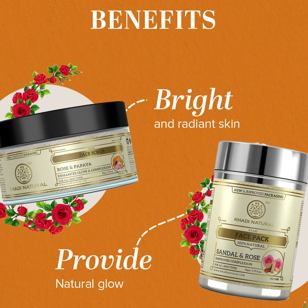 Khadi Natural Rose & Papaya Face Scrub + Sandal & Rose Face Pack | Grocsy