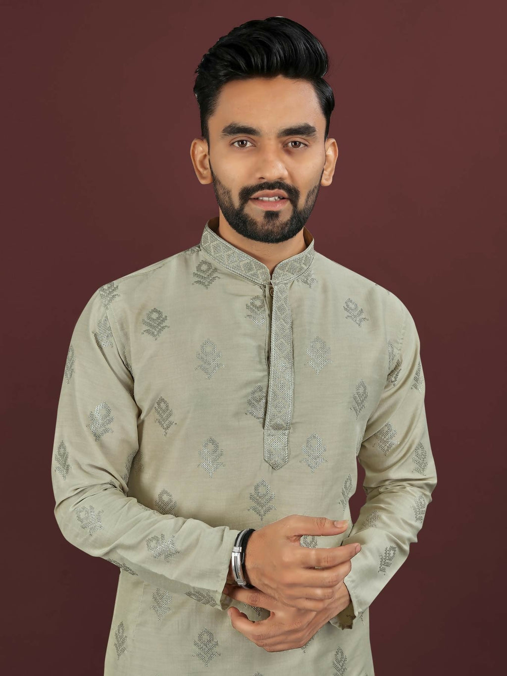 Anaita Green Embroidered Silk Straight Kurta | Grocsy