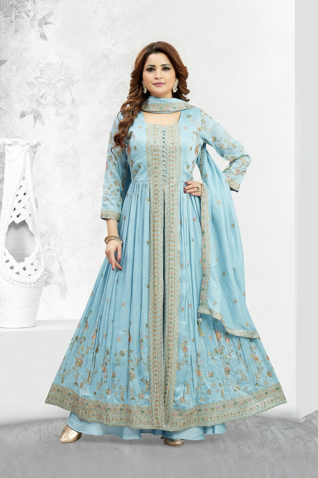 Joban Fashion Muslin Silk Sky Blue Color Kurta Set | Grocsy
