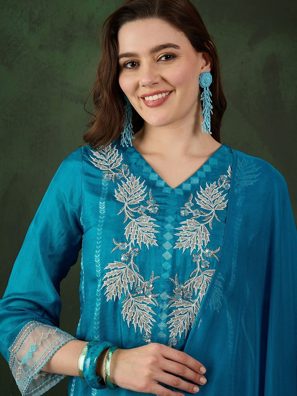 Sangria Embroidered Kurta & Trouser With Dupatta | Grocsy