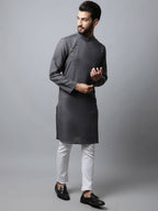Even Apparels Grey Color Pure Cotton Men's Kurta With Side Placket (SLD1202) | Grocsy