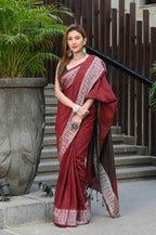 Beatitude Red Cotton Jacqaurd Border Tangail Handloom Saree | Grocsy