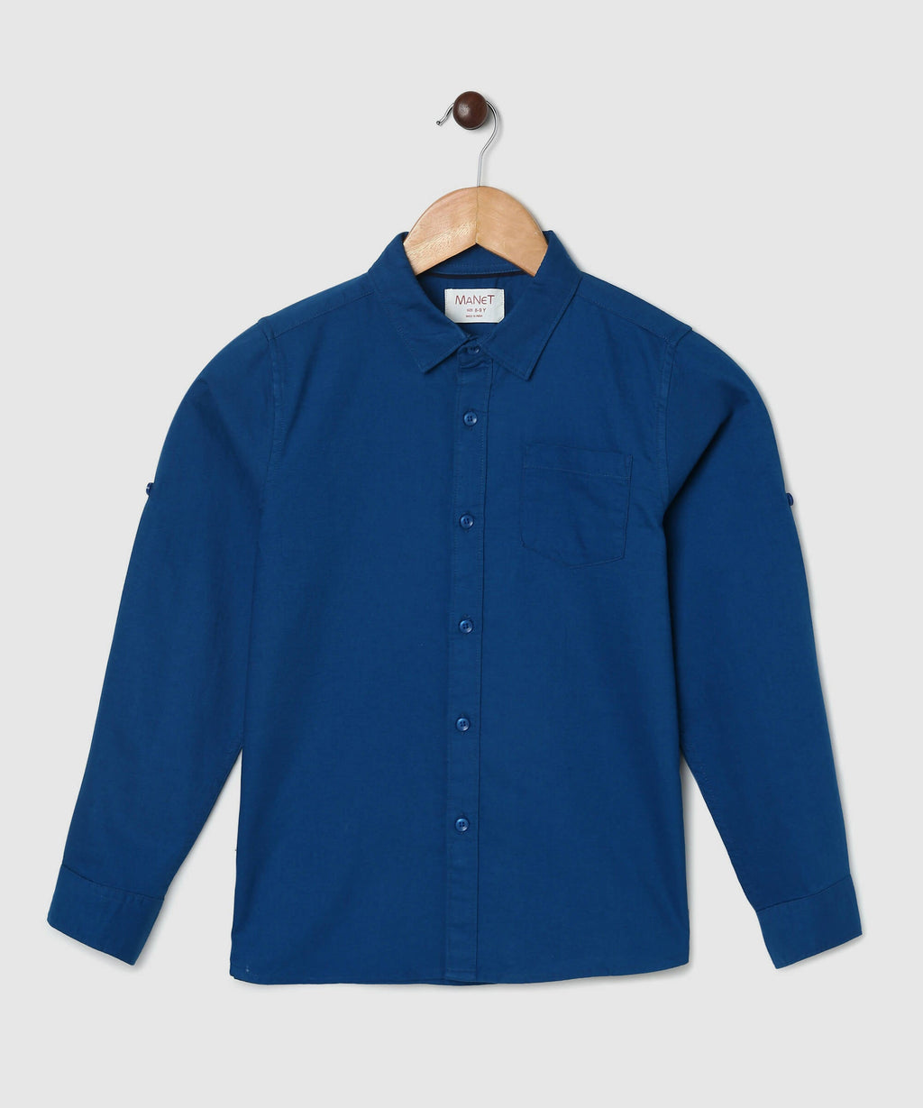 Manet Boys Full Sleeves Solid Shirt - Dark Blue | Grocsy