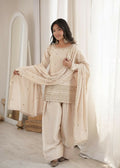 Teeya Creation Beige Silk Embroidered Kurta Salwar Suit Set With Dupatta | Grocsy