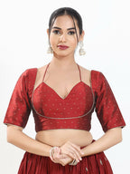 Joban Fashion Maroon Brocade Padded Blouse With Sweetheart Neck Elbow Sleeves | Grocsy